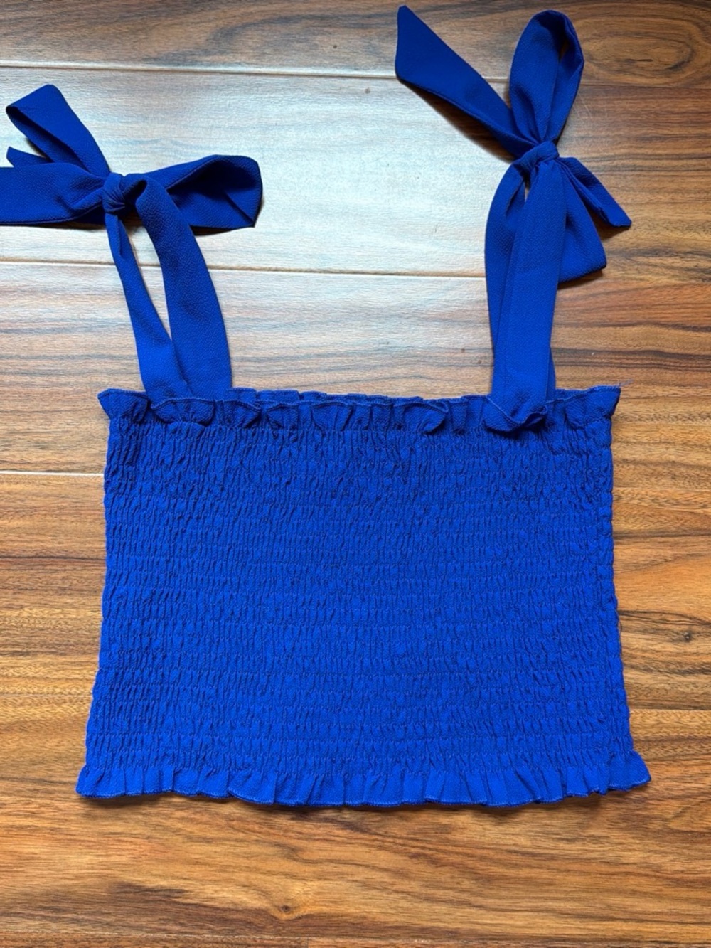 Amazon Cobalt Blue Smocked Tie-Strap Cropped Tank